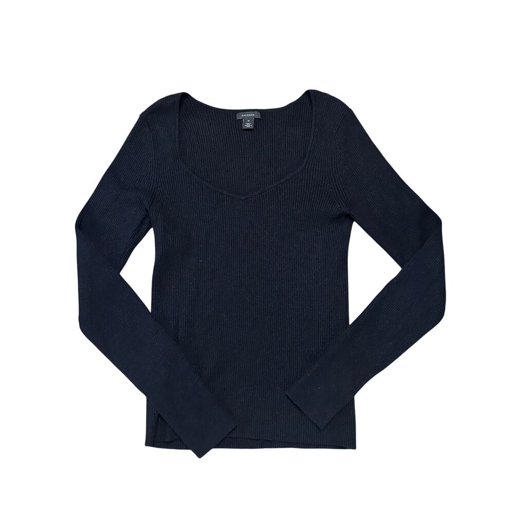Nordstrom Halogen‎ Ribbed Sweetheart Neck Sweater BLACK Medium